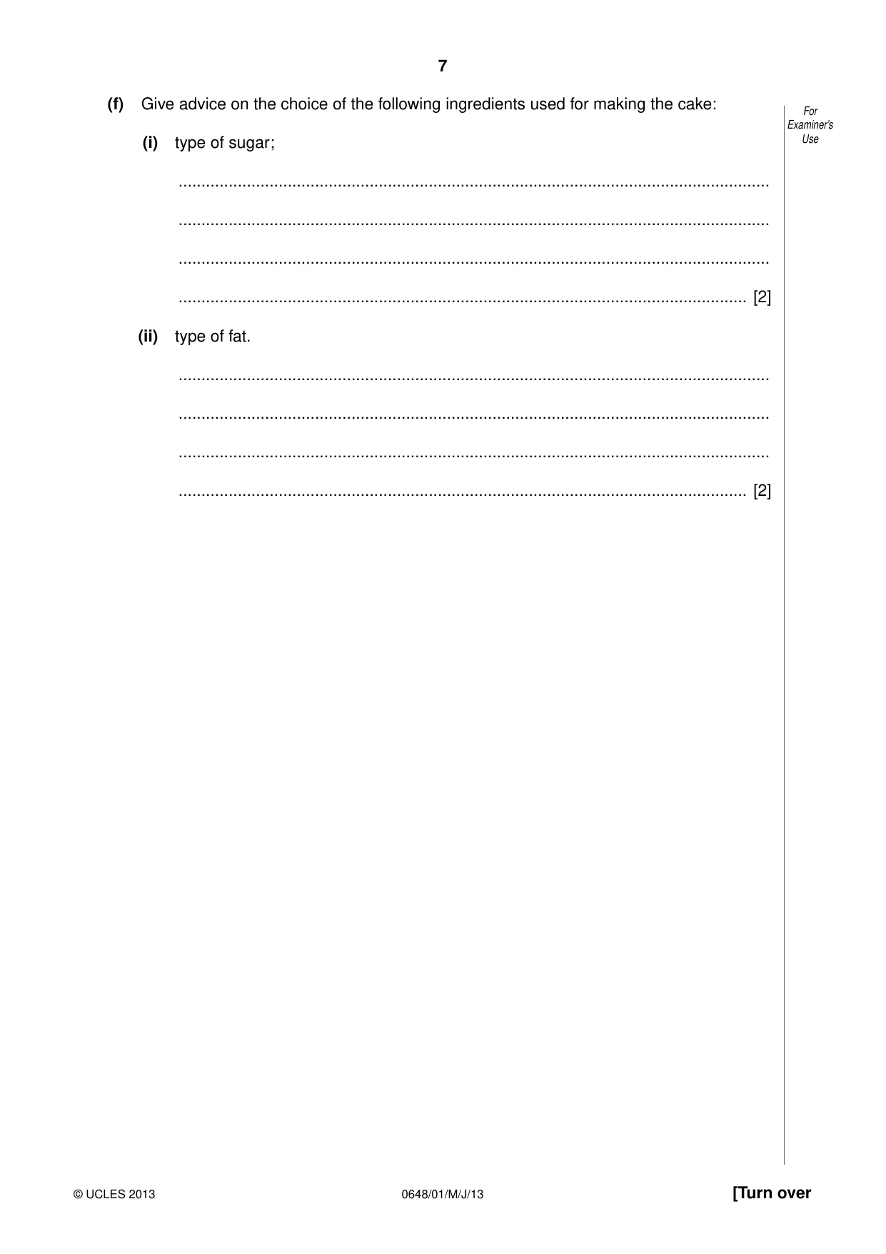 Cambridge IGCSE Food and Nutrition 0648 2013 May/June Paper 1 · Variant 1 question paper, page 7 of 16