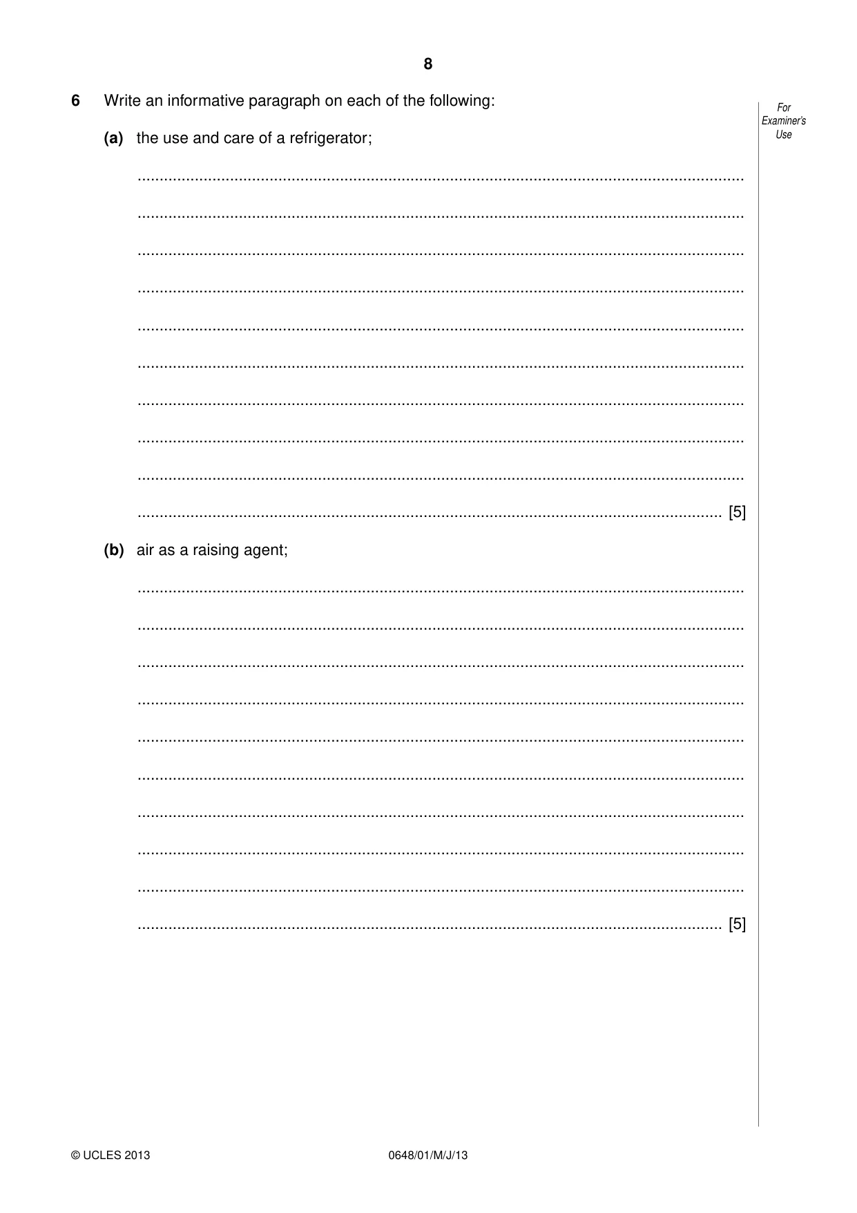 Cambridge IGCSE Food and Nutrition 0648 2013 May/June Paper 1 · Variant 1 question paper, page 8 of 16
