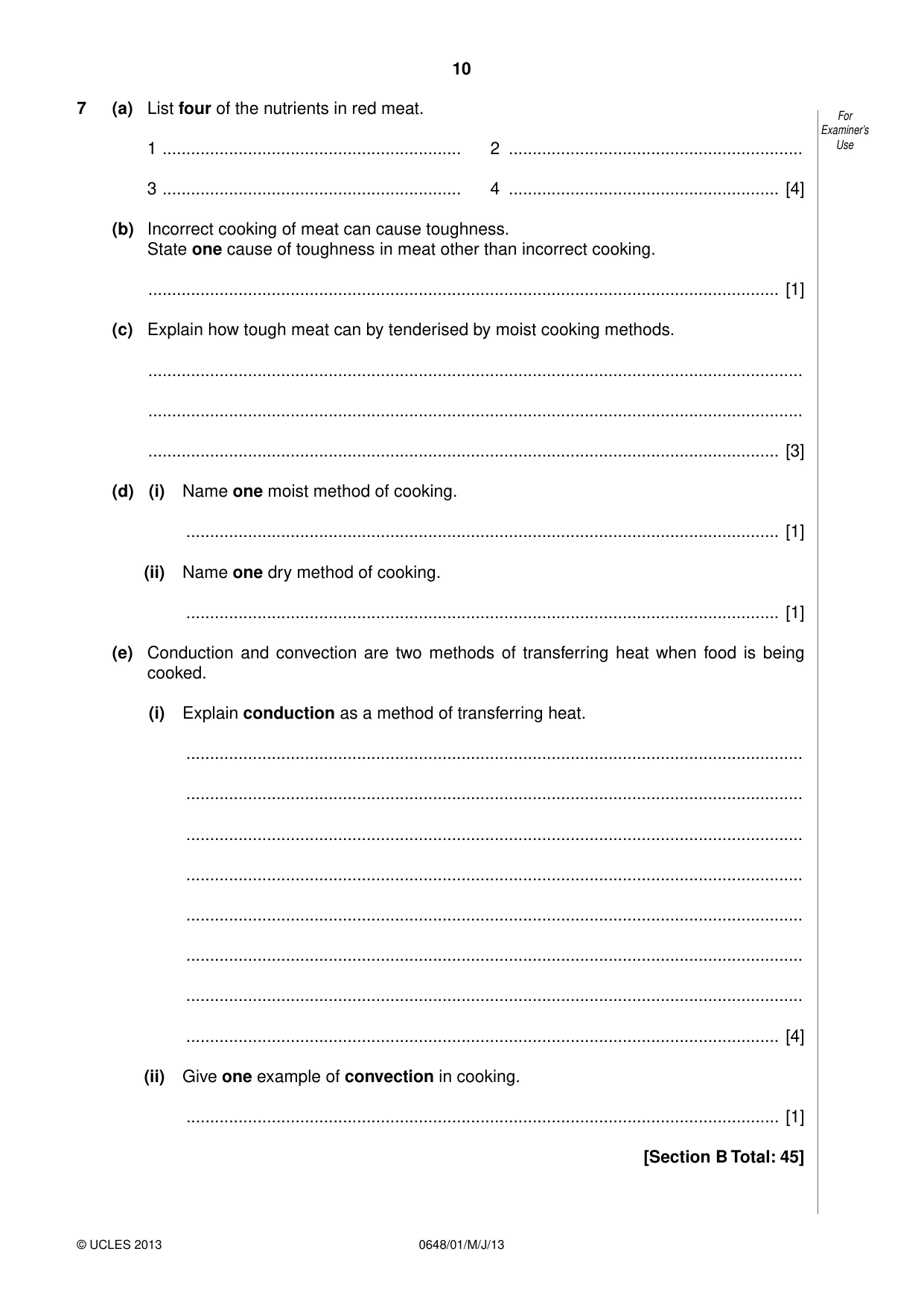 Cambridge IGCSE Food and Nutrition 0648 2013 May/June Paper 1 · Variant 1 question paper, page 10 of 16