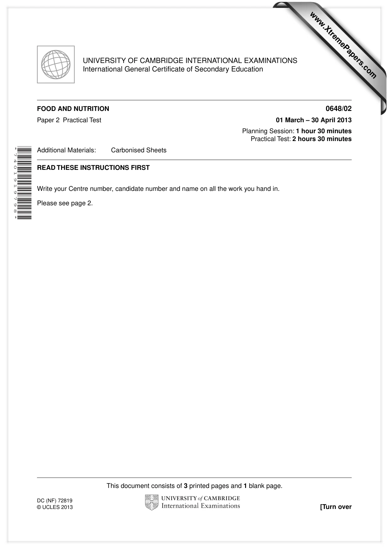 Cambridge IGCSE Food and Nutrition 0648 2013 May/June Paper 2 · Variant 1 question paper, page 1 of 4