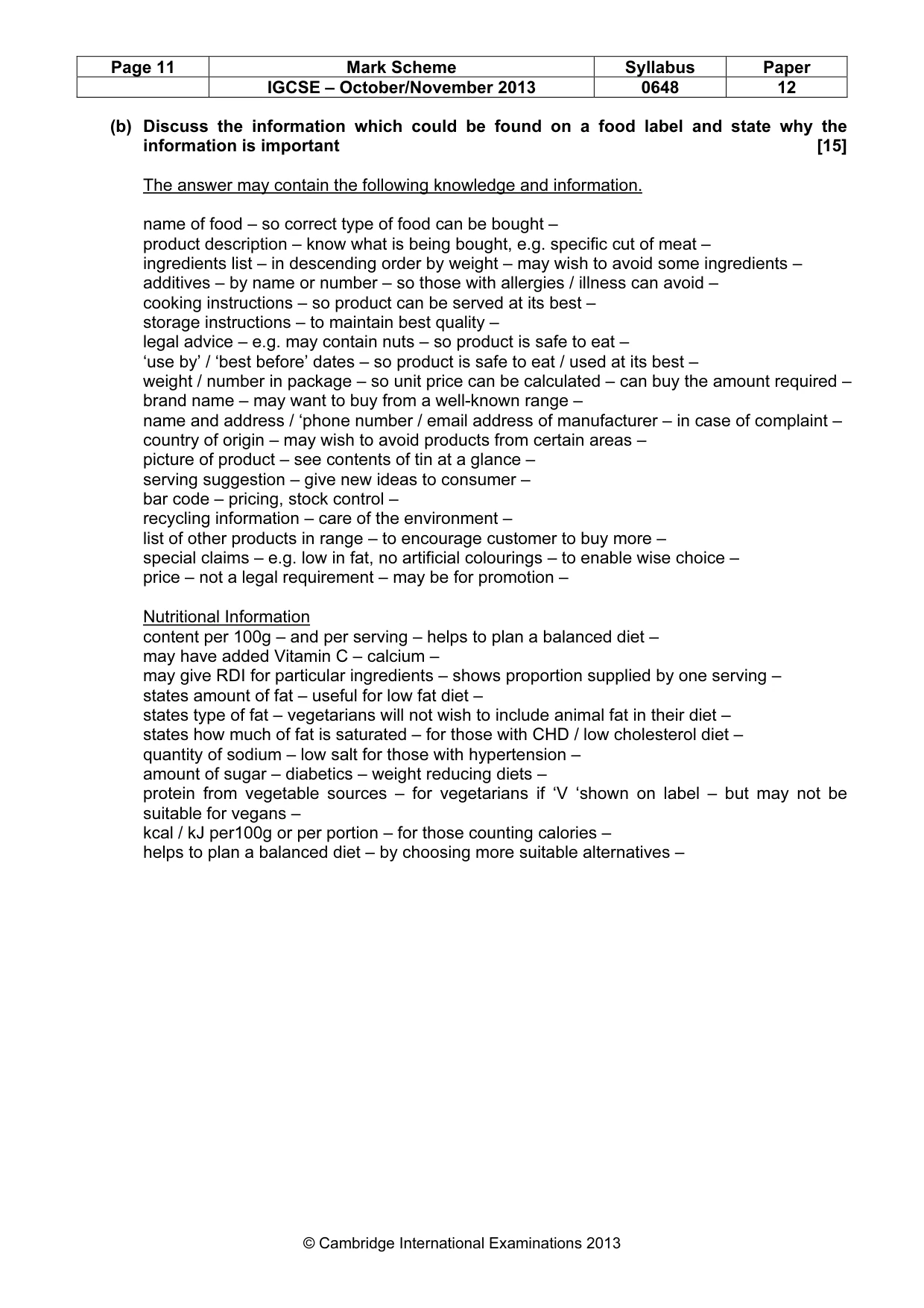 Mark scheme, page 11 of 12