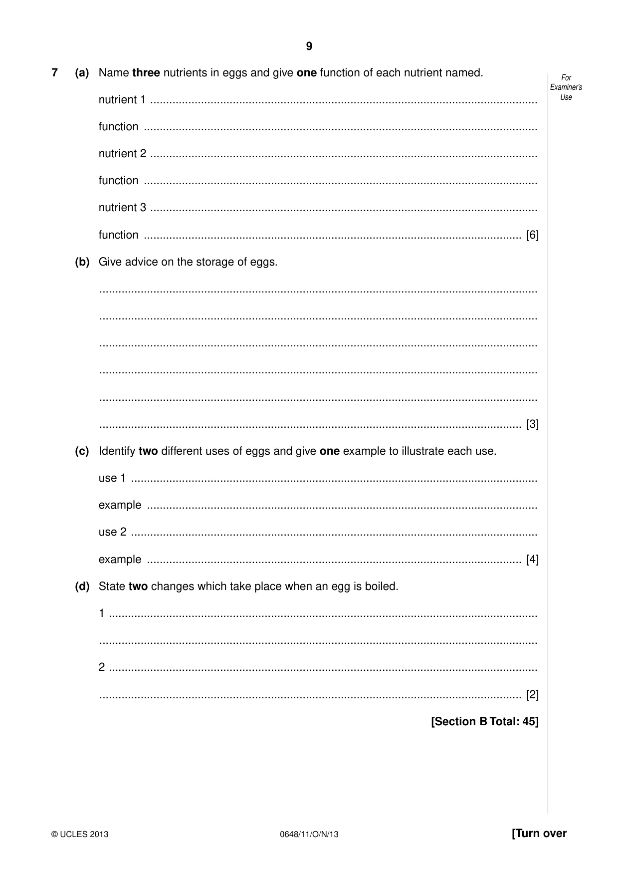 Cambridge IGCSE Food and Nutrition 0648 2013 Oct/Nov Paper 1 · Variant 1 question paper, page 9 of 12