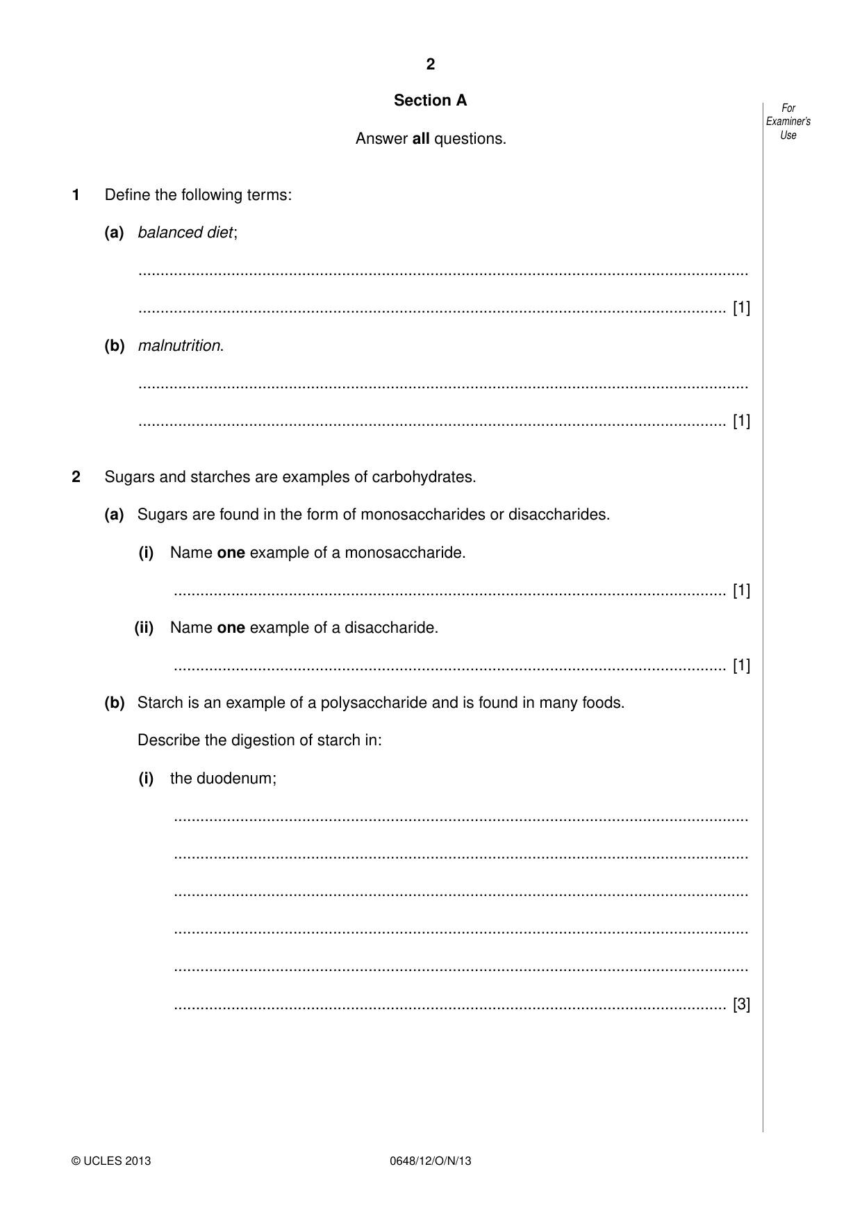 Cambridge IGCSE Food and Nutrition 0648 2013 Oct/Nov Paper 1 · Variant 2 question paper, page 2 of 16