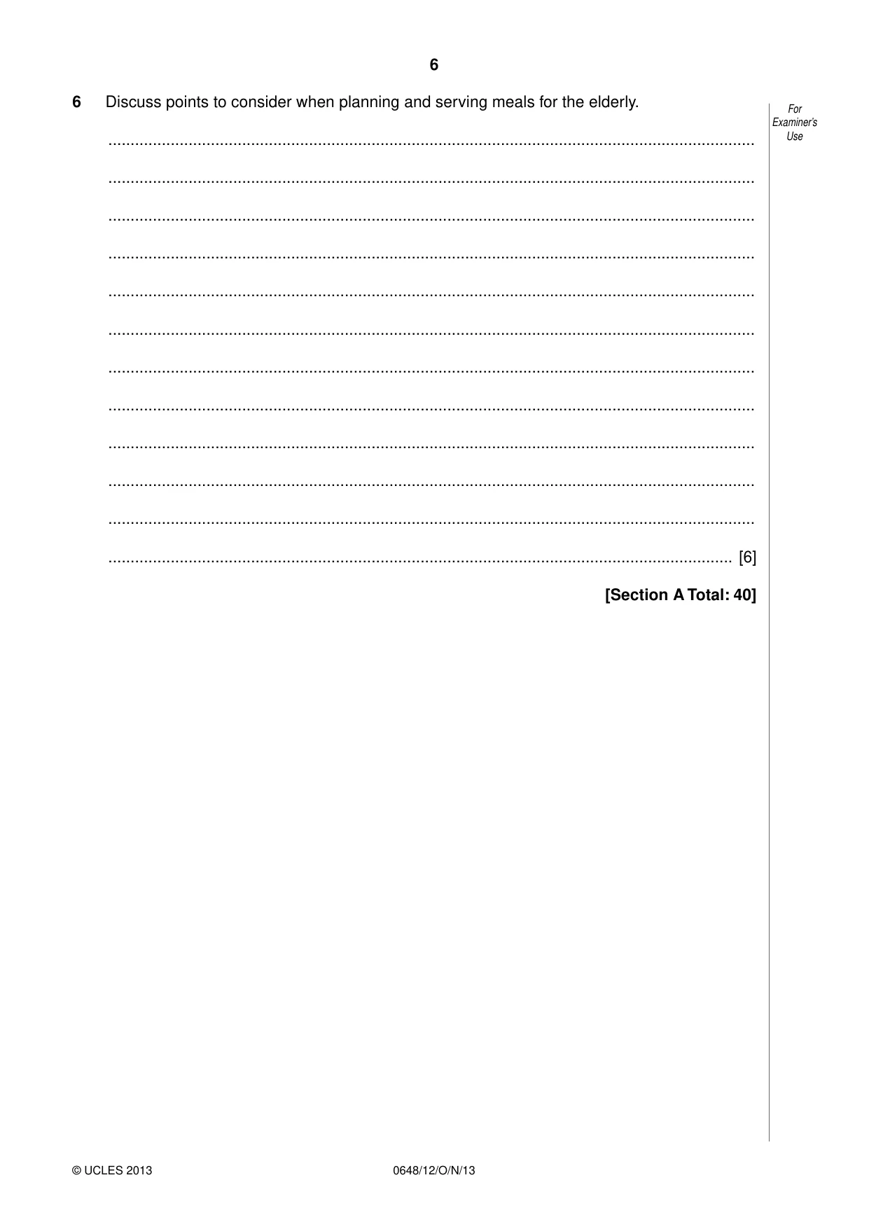 Cambridge IGCSE Food and Nutrition 0648 2013 Oct/Nov Paper 1 · Variant 2 question paper, page 6 of 16
