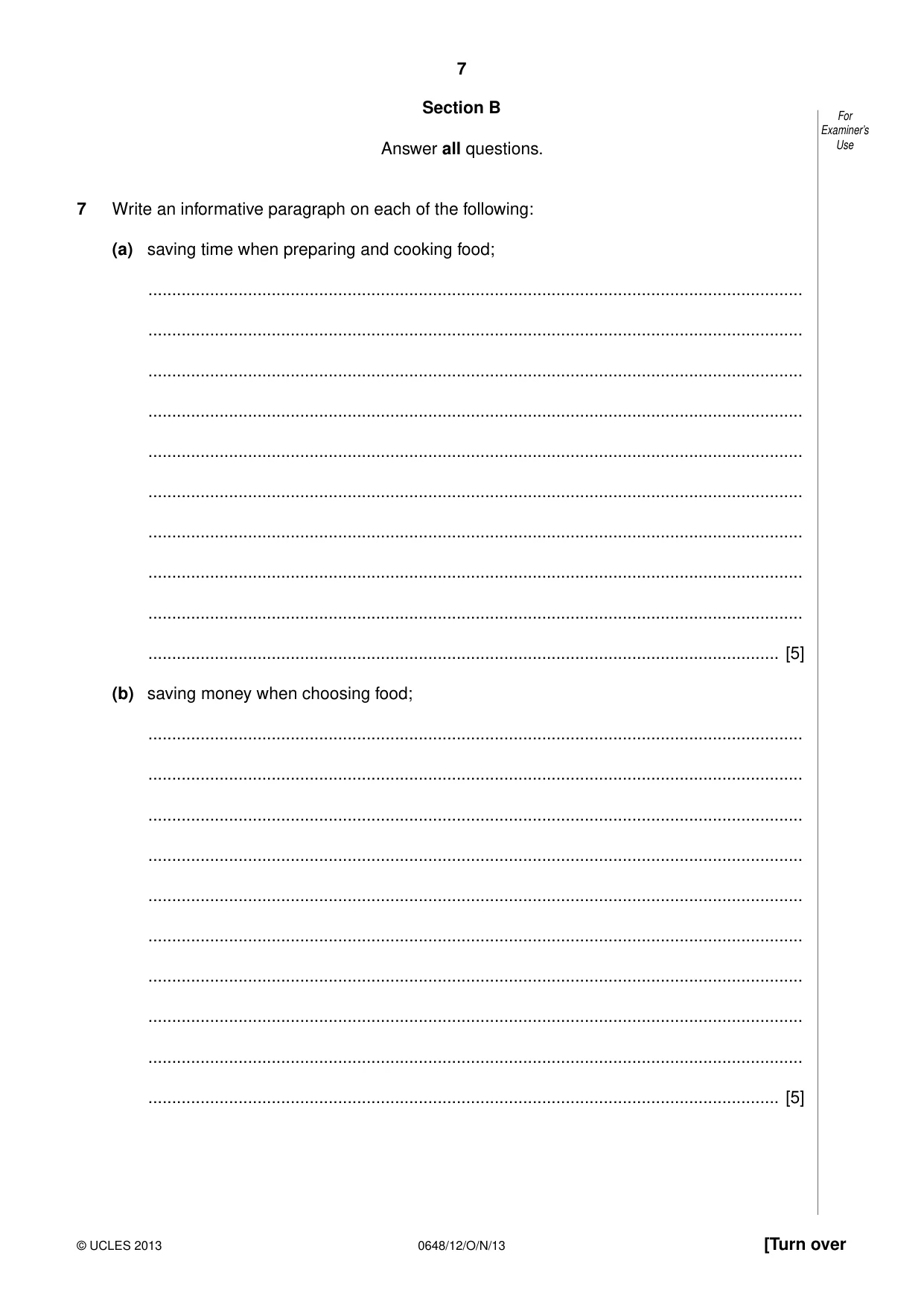 Cambridge IGCSE Food and Nutrition 0648 2013 Oct/Nov Paper 1 · Variant 2 question paper, page 7 of 16