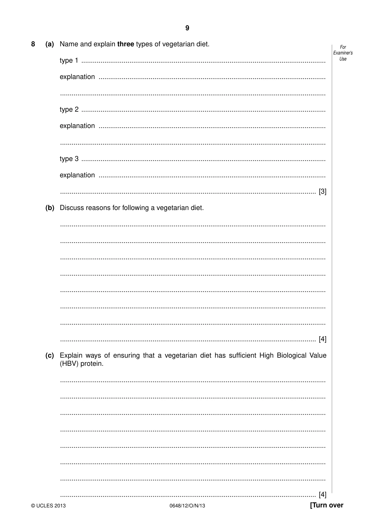 Cambridge IGCSE Food and Nutrition 0648 2013 Oct/Nov Paper 1 · Variant 2 question paper, page 9 of 16