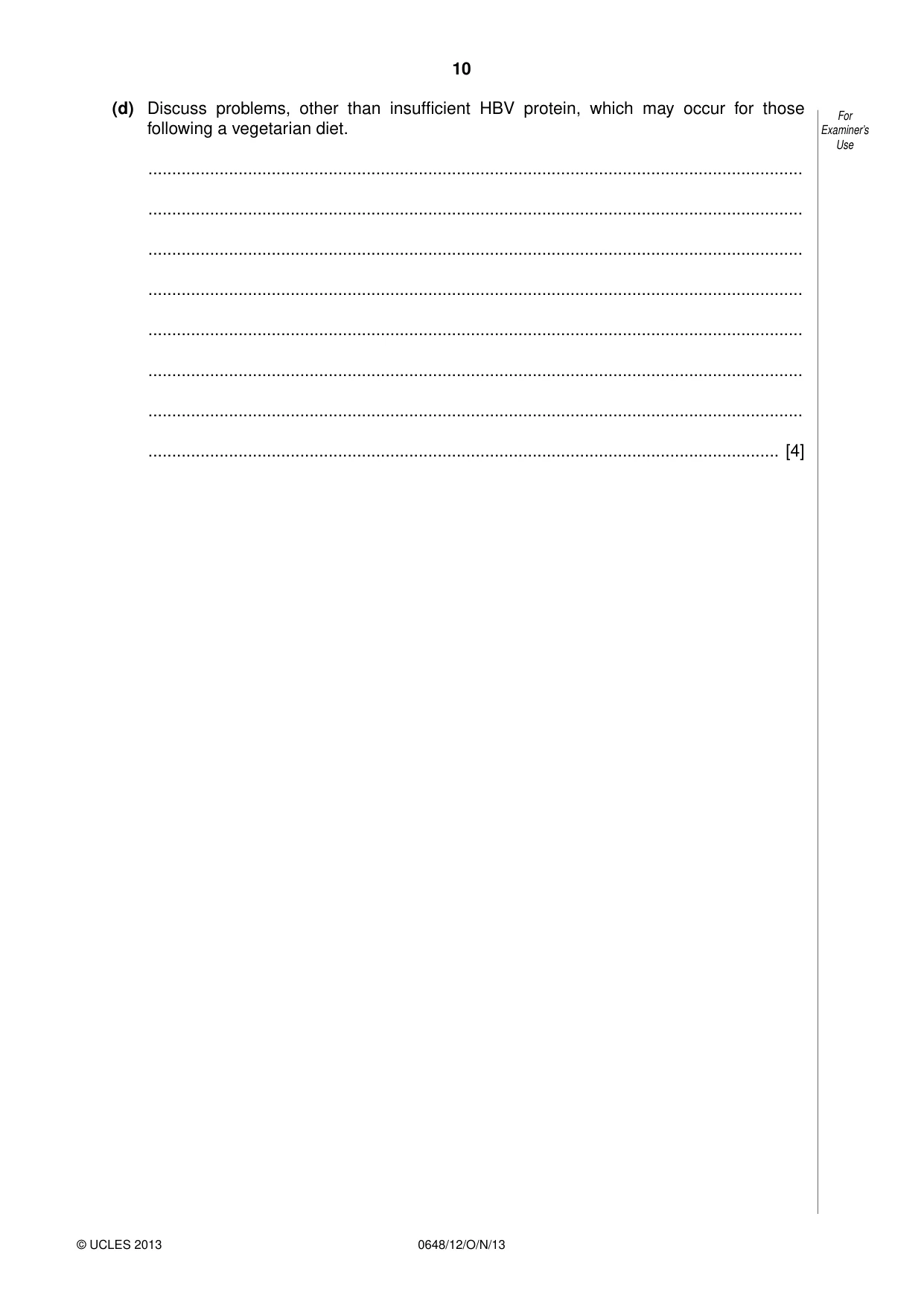 Cambridge IGCSE Food and Nutrition 0648 2013 Oct/Nov Paper 1 · Variant 2 question paper, page 10 of 16