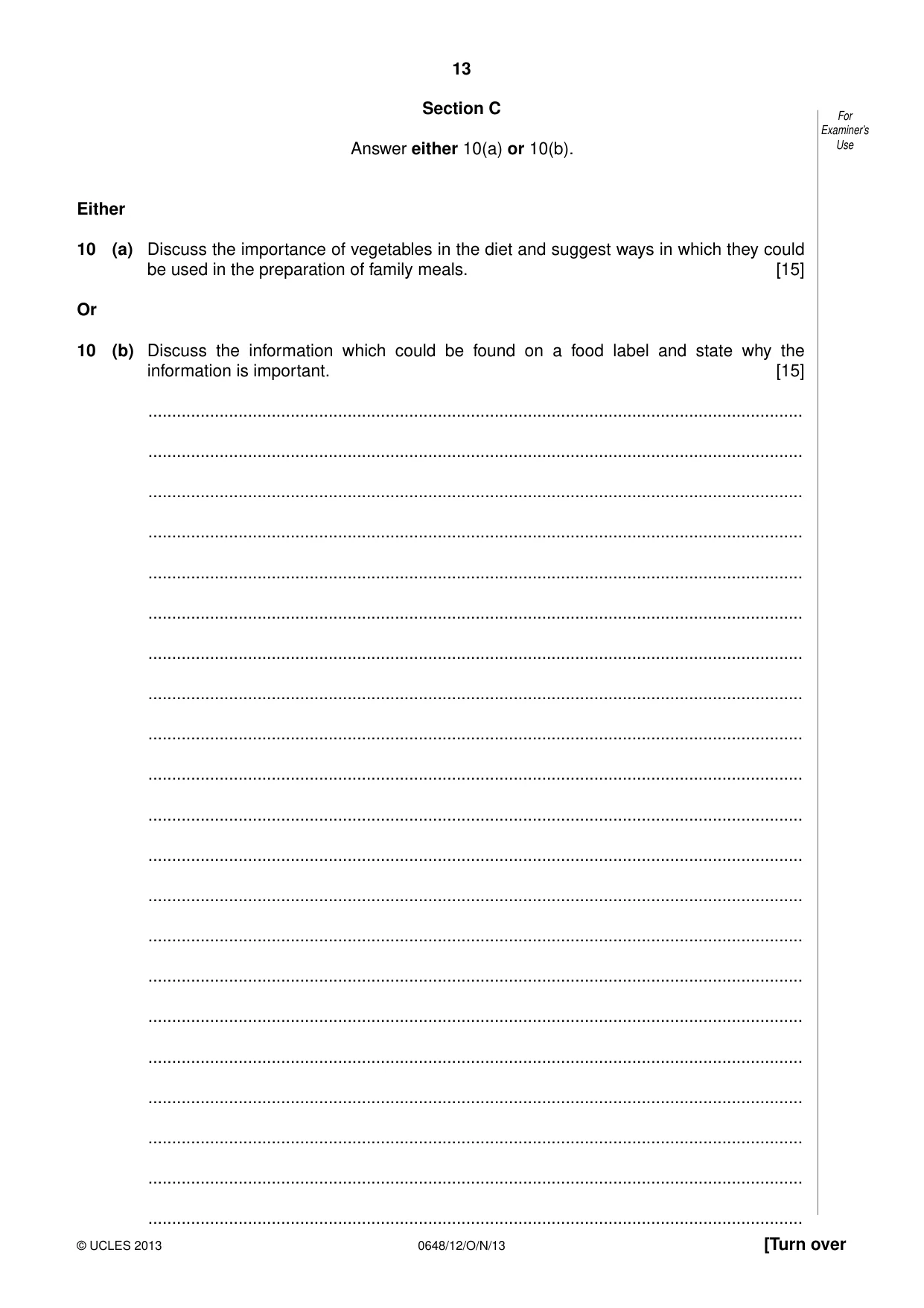 Cambridge IGCSE Food and Nutrition 0648 2013 Oct/Nov Paper 1 · Variant 2 question paper, page 13 of 16