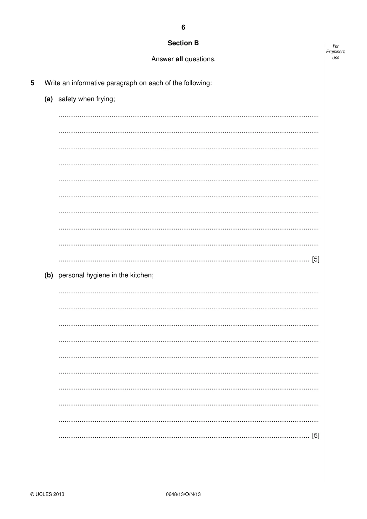 Cambridge IGCSE Food and Nutrition 0648 2013 Oct/Nov Paper 1 · Variant 3 question paper, page 6 of 12