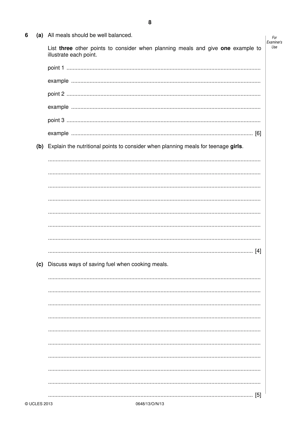 Cambridge IGCSE Food and Nutrition 0648 2013 Oct/Nov Paper 1 · Variant 3 question paper, page 8 of 12