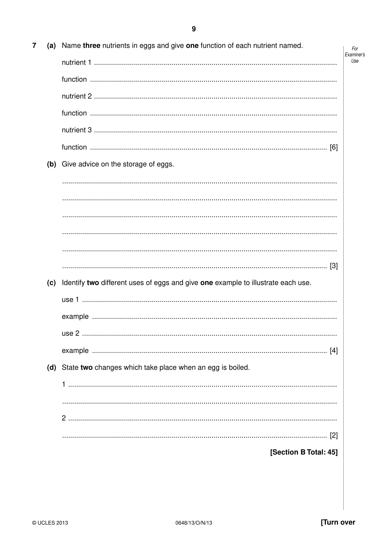 Cambridge IGCSE Food and Nutrition 0648 2013 Oct/Nov Paper 1 · Variant 3 question paper, page 9 of 12