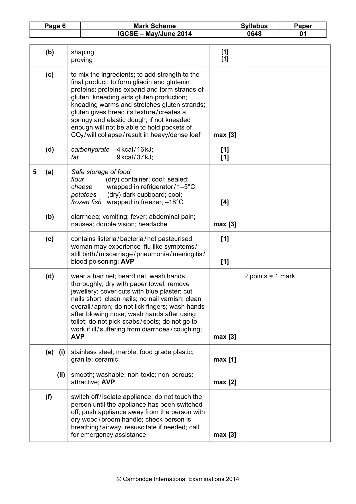 Mark scheme, page 6 of 10
