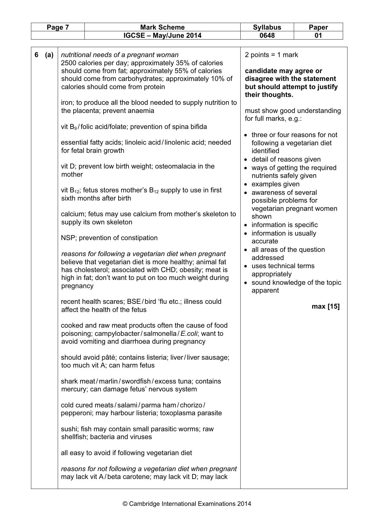 Mark scheme, page 7 of 10