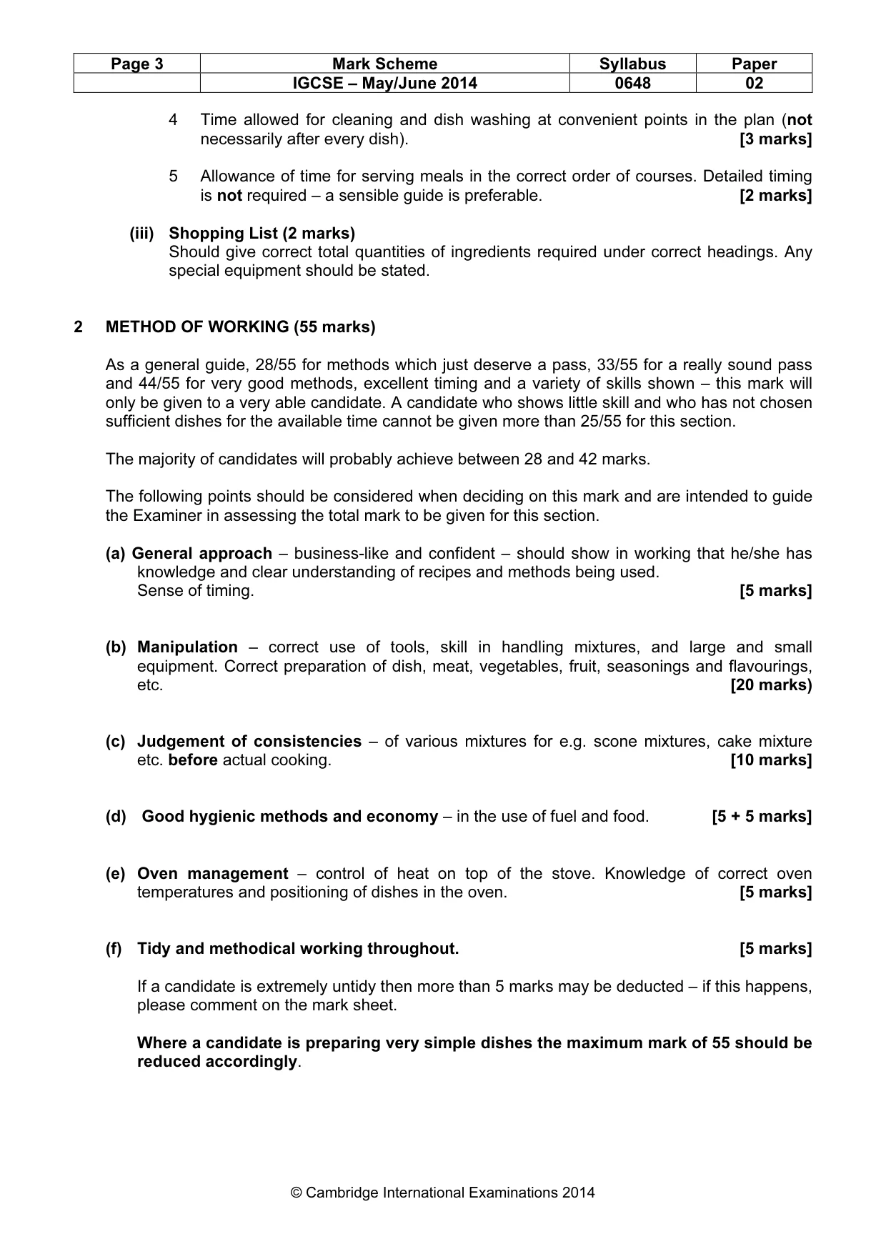Mark scheme, page 3 of 5