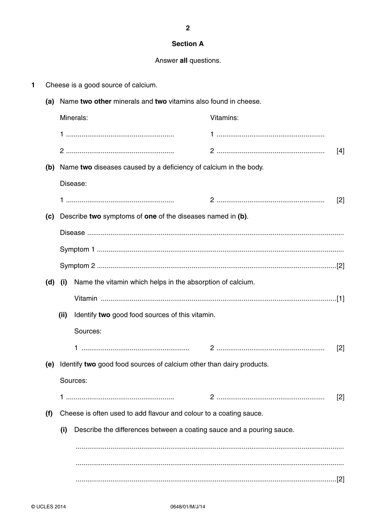 Cambridge IGCSE Food and Nutrition 0648 2014 May/June Paper 1 · Variant 1 question paper, page 2 of 12