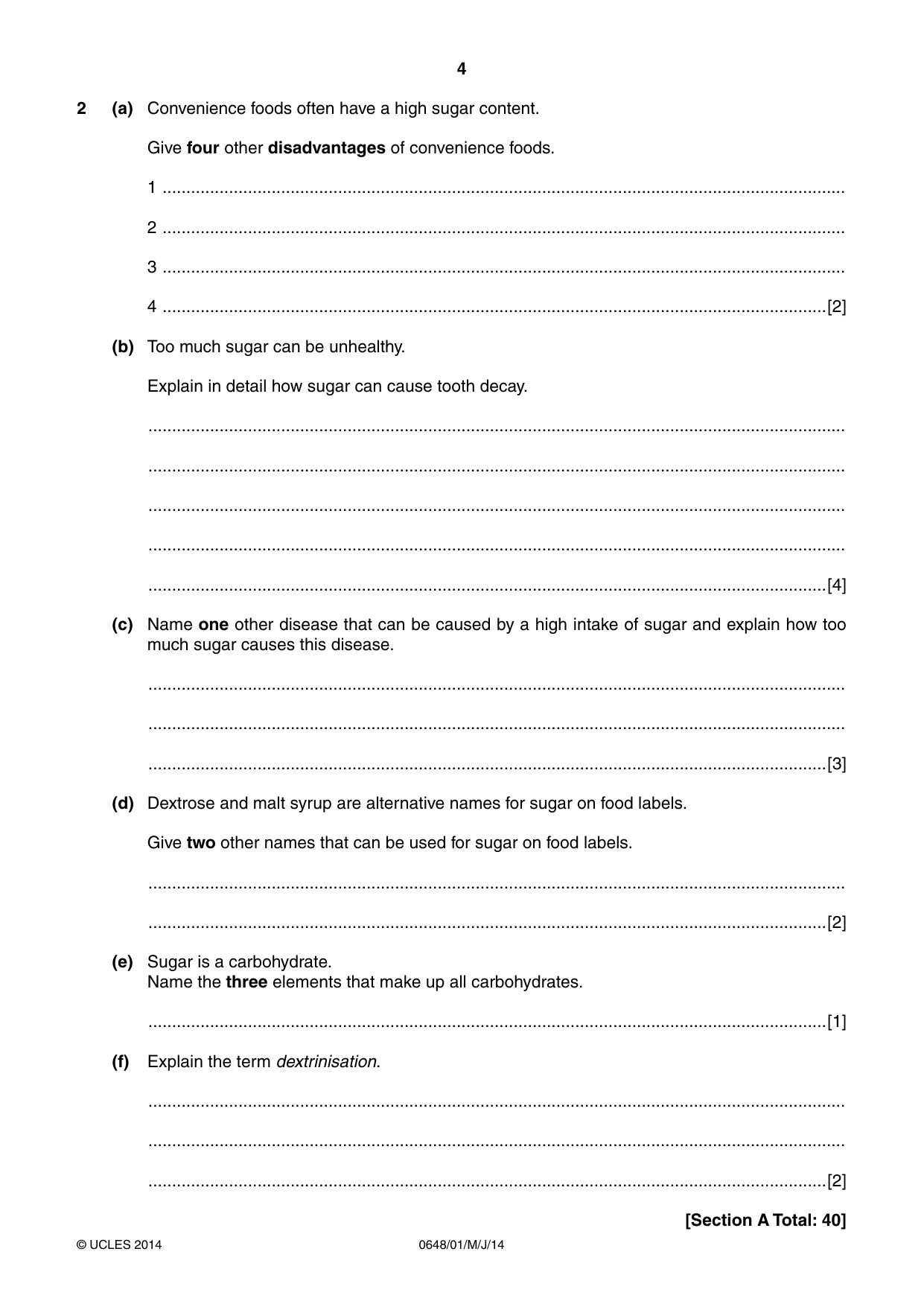 Cambridge IGCSE Food and Nutrition 0648 2014 May/June Paper 1 · Variant 1 question paper, page 4 of 12