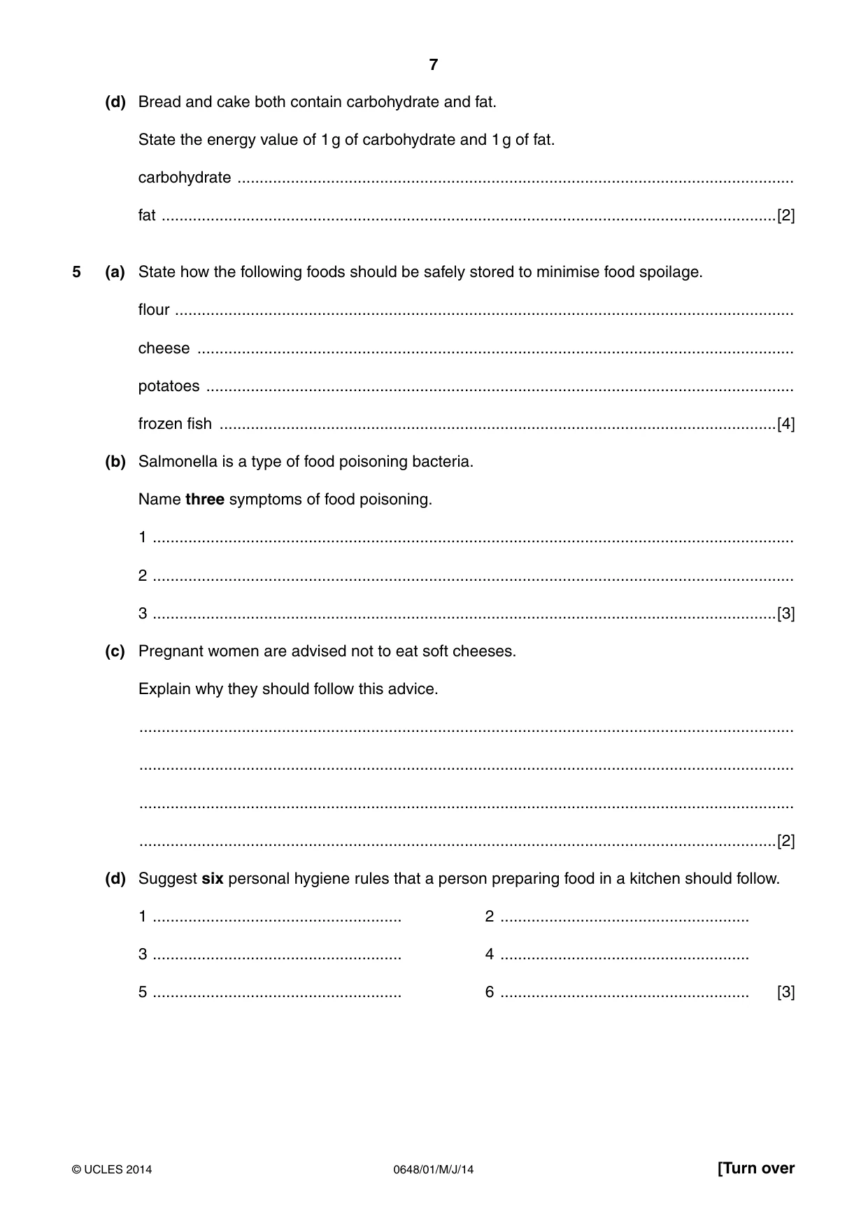 Cambridge IGCSE Food and Nutrition 0648 2014 May/June Paper 1 · Variant 1 question paper, page 7 of 12