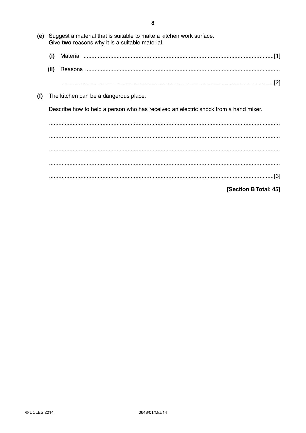 Cambridge IGCSE Food and Nutrition 0648 2014 May/June Paper 1 · Variant 1 question paper, page 8 of 12