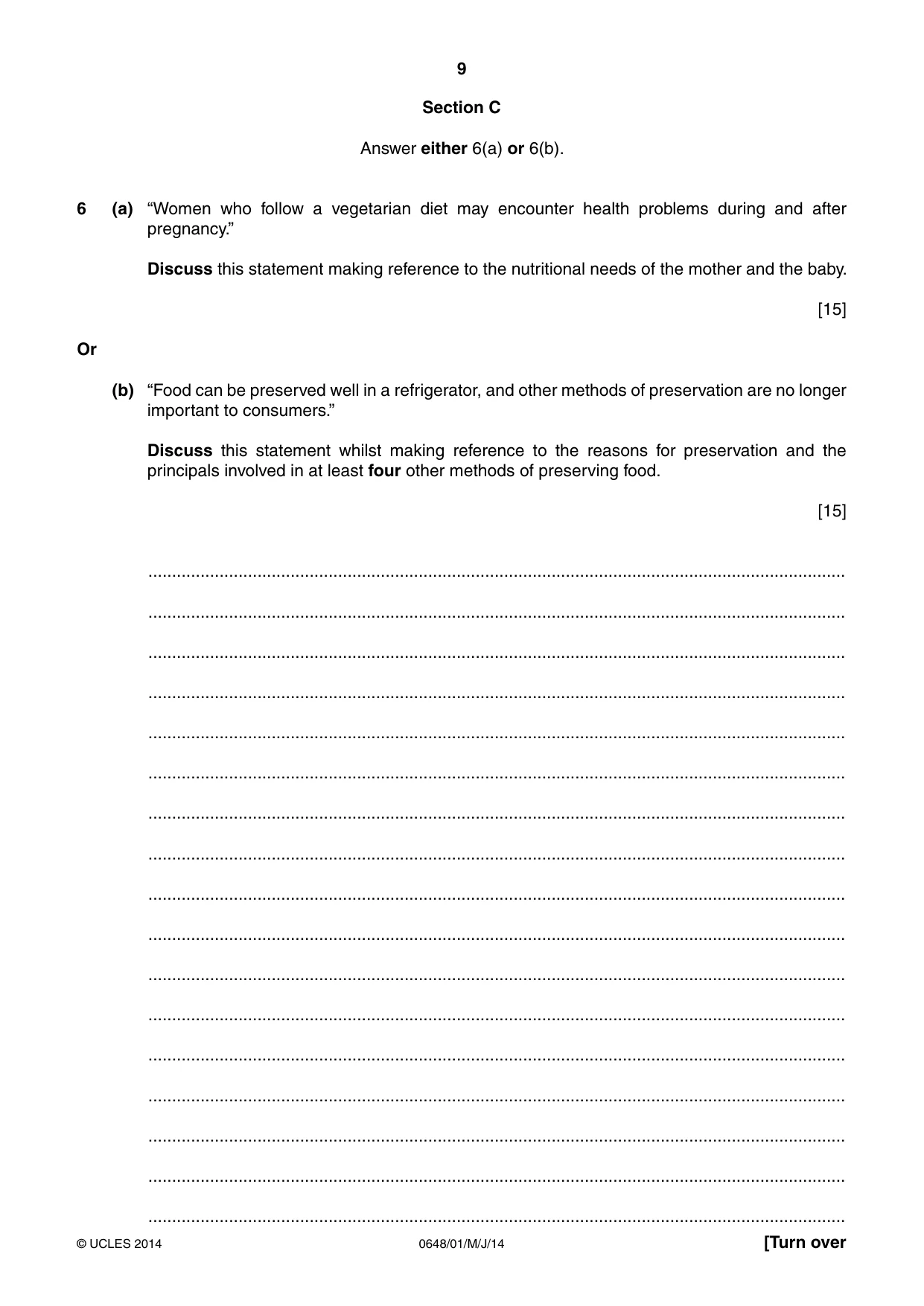 Cambridge IGCSE Food and Nutrition 0648 2014 May/June Paper 1 · Variant 1 question paper, page 9 of 12