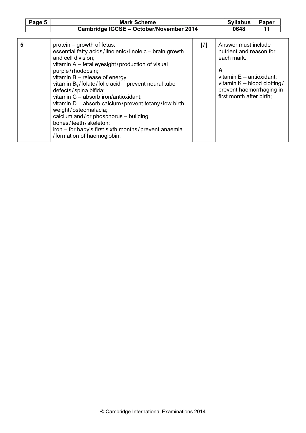 Mark scheme, page 5 of 11