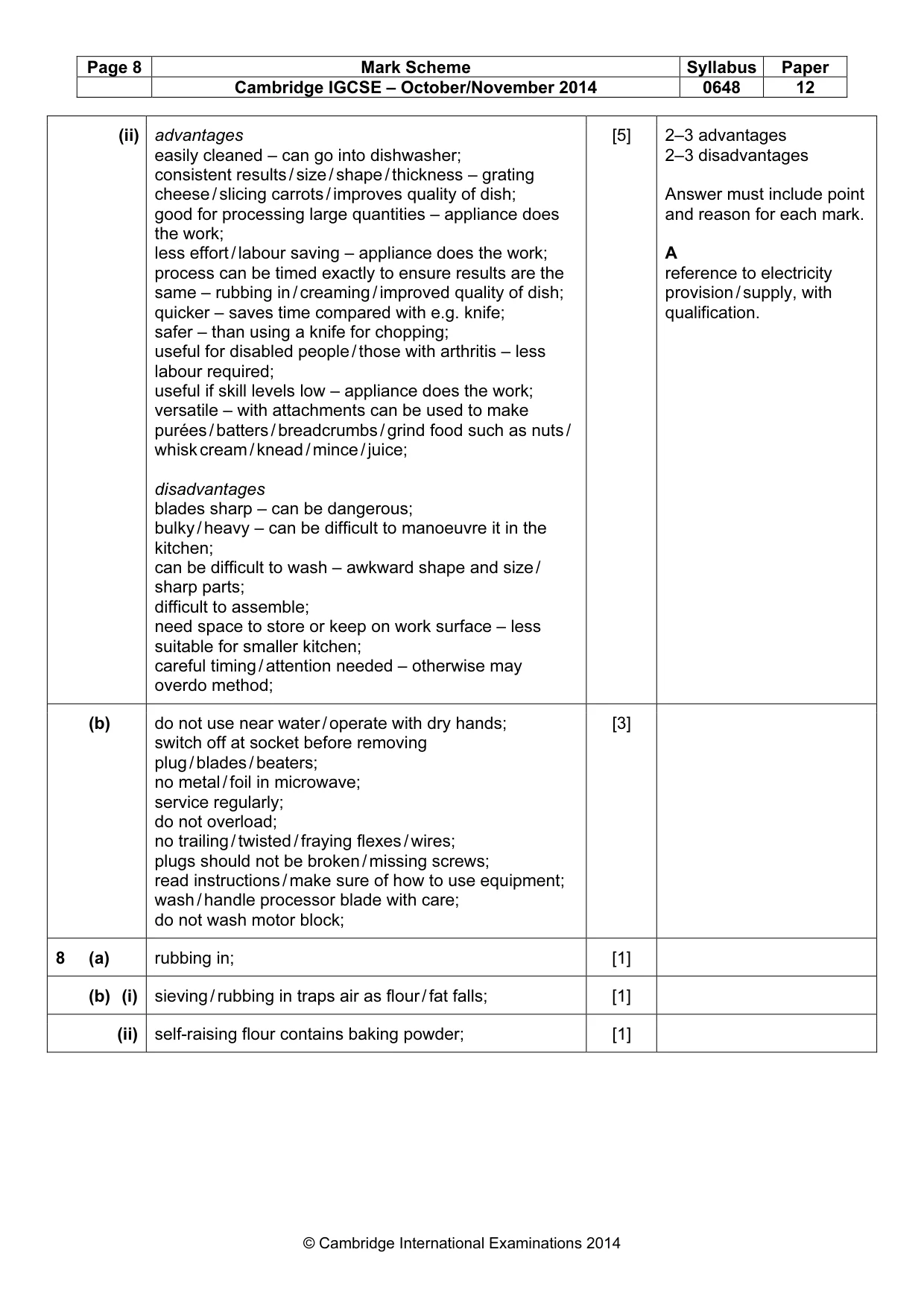 Mark scheme, page 8 of 12