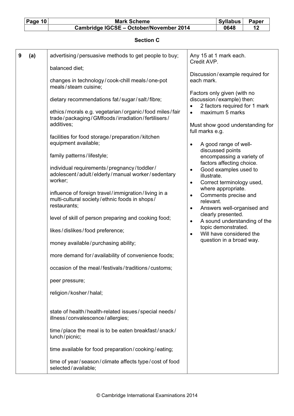 Mark scheme, page 10 of 12