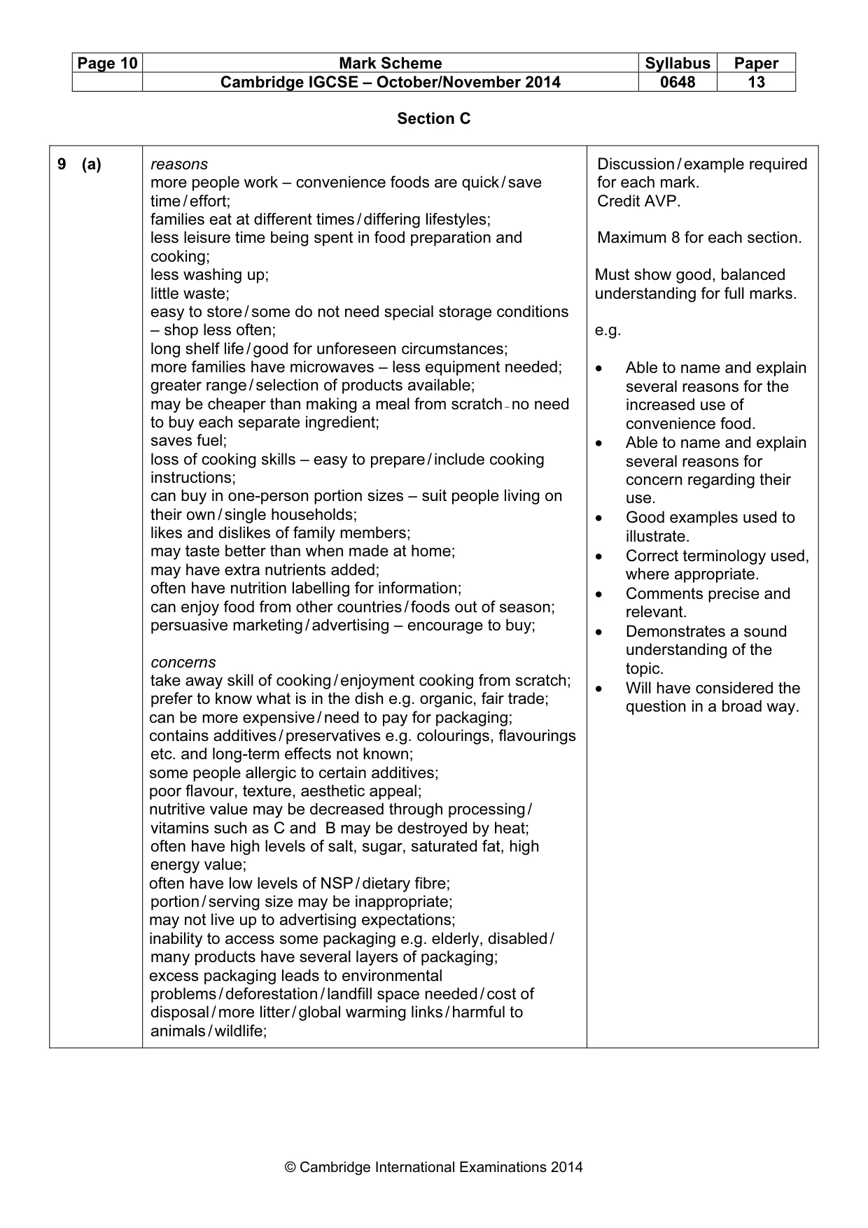 Mark scheme, page 10 of 11