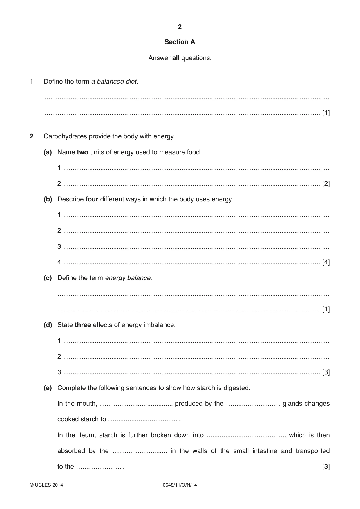Cambridge IGCSE Food and Nutrition 0648 2014 Oct/Nov Paper 1 · Variant 1 question paper, page 2 of 12