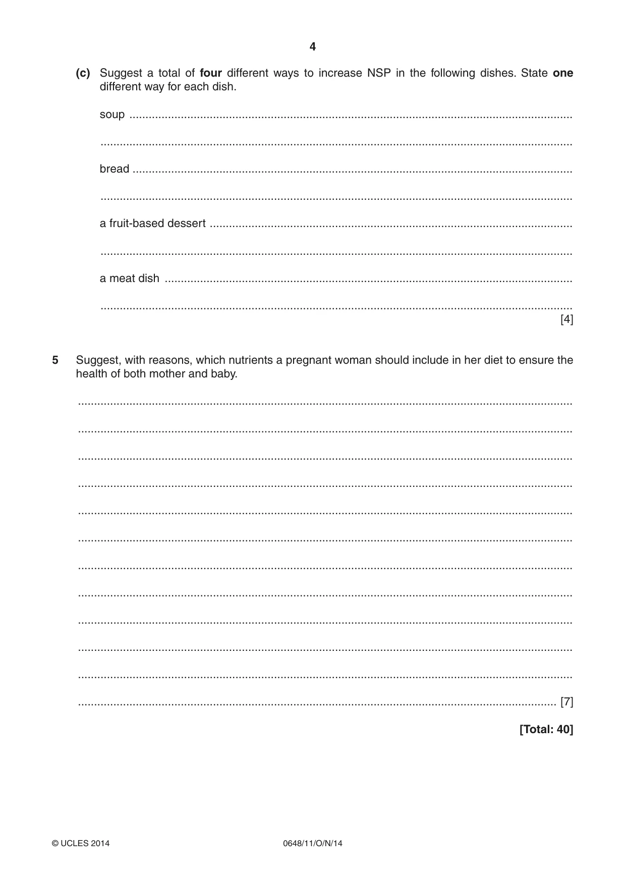 Cambridge IGCSE Food and Nutrition 0648 2014 Oct/Nov Paper 1 · Variant 1 question paper, page 4 of 12