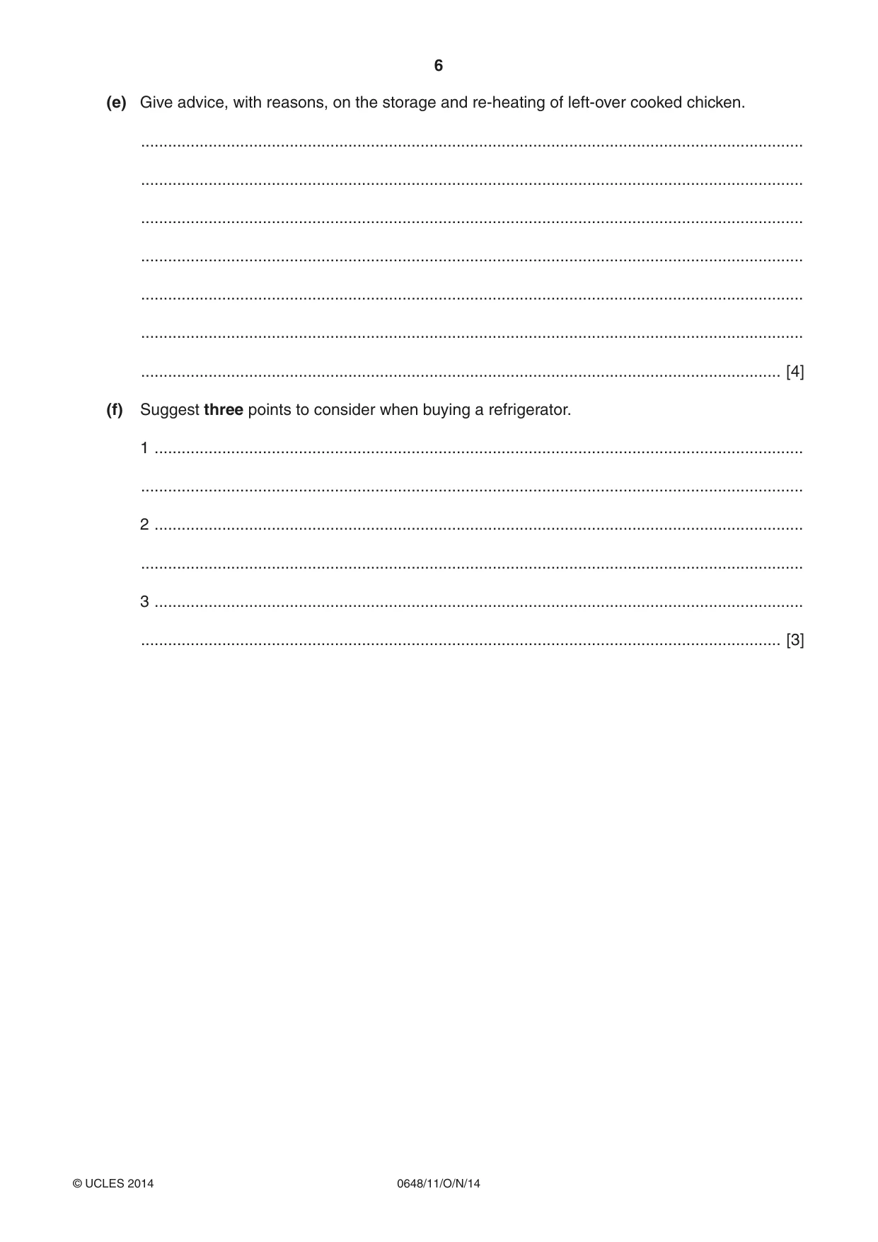 Cambridge IGCSE Food and Nutrition 0648 2014 Oct/Nov Paper 1 · Variant 1 question paper, page 6 of 12
