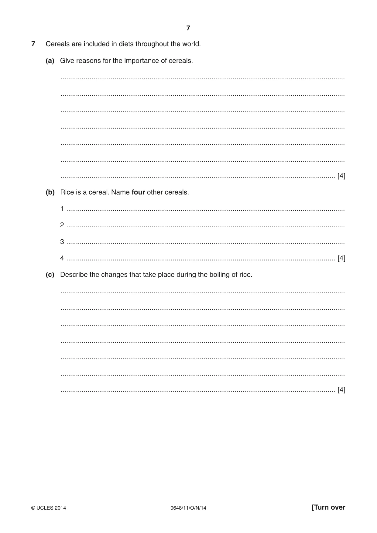Cambridge IGCSE Food and Nutrition 0648 2014 Oct/Nov Paper 1 · Variant 1 question paper, page 7 of 12