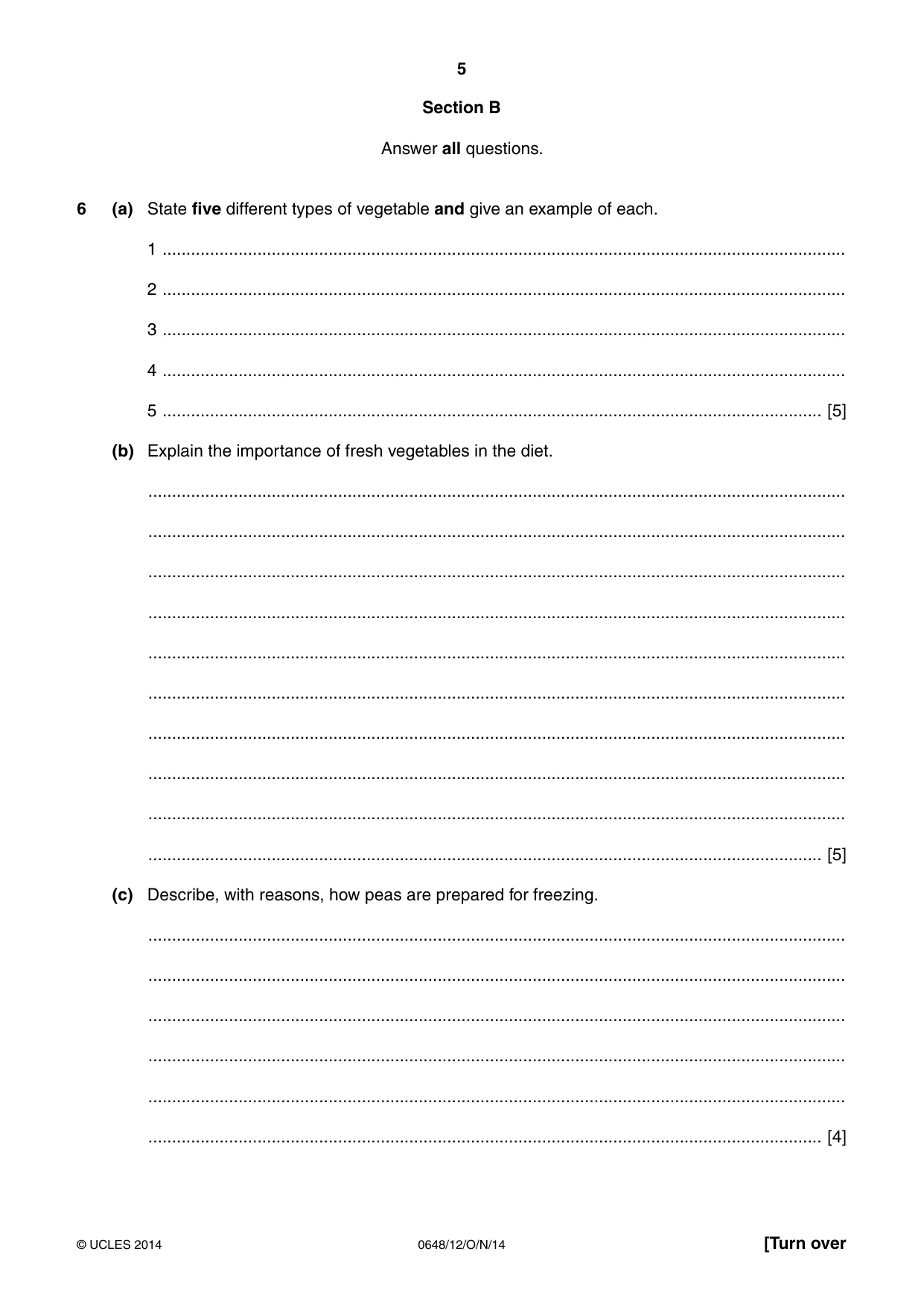 Cambridge IGCSE Food and Nutrition 0648 2014 Oct/Nov Paper 1 · Variant 2 question paper, page 5 of 12