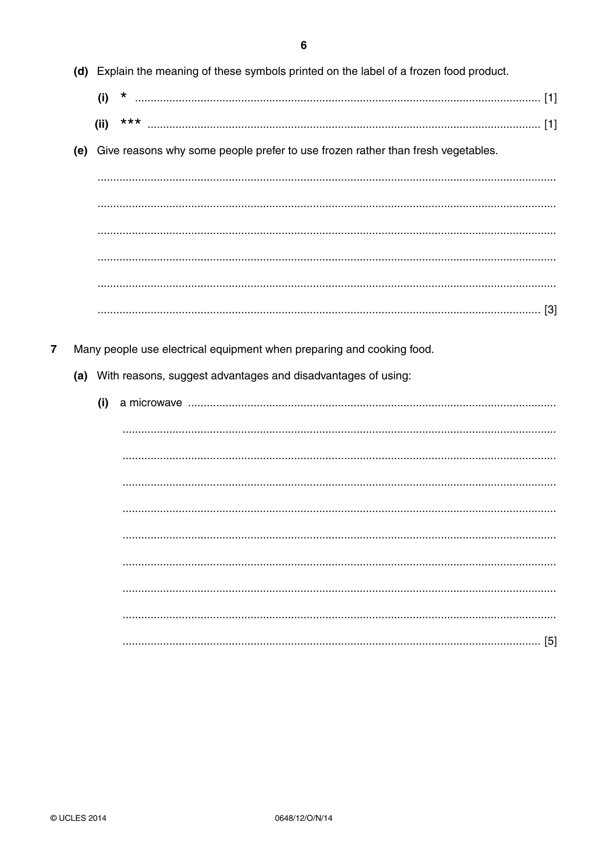 Cambridge IGCSE Food and Nutrition 0648 2014 Oct/Nov Paper 1 · Variant 2 question paper, page 6 of 12