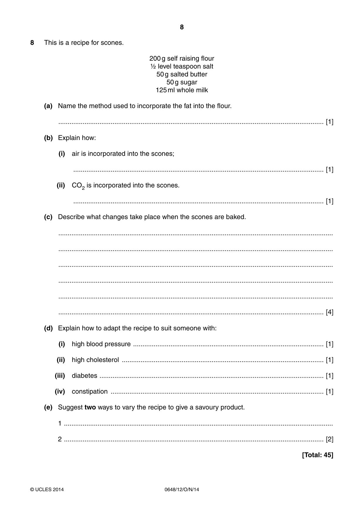 Cambridge IGCSE Food and Nutrition 0648 2014 Oct/Nov Paper 1 · Variant 2 question paper, page 8 of 12