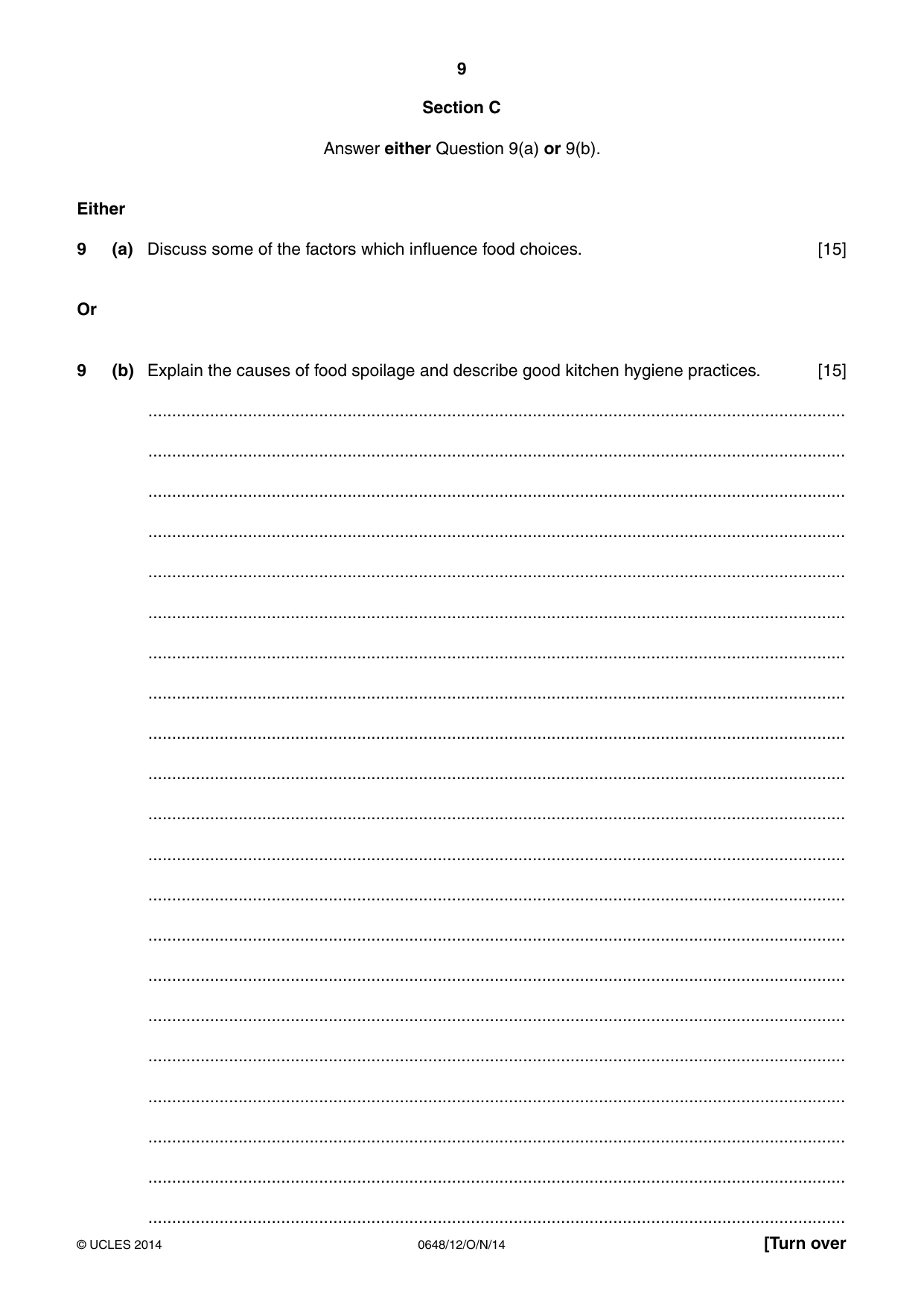 Cambridge IGCSE Food and Nutrition 0648 2014 Oct/Nov Paper 1 · Variant 2 question paper, page 9 of 12