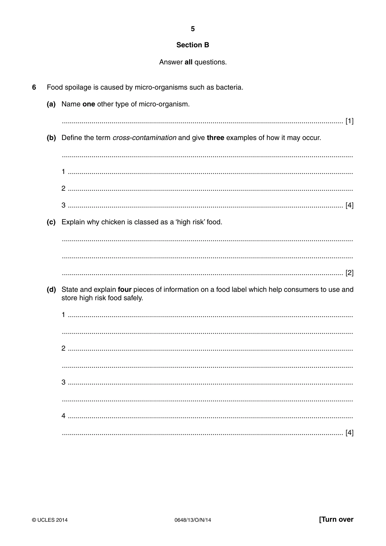 Cambridge IGCSE Food and Nutrition 0648 2014 Oct/Nov Paper 1 · Variant 3 question paper, page 5 of 12