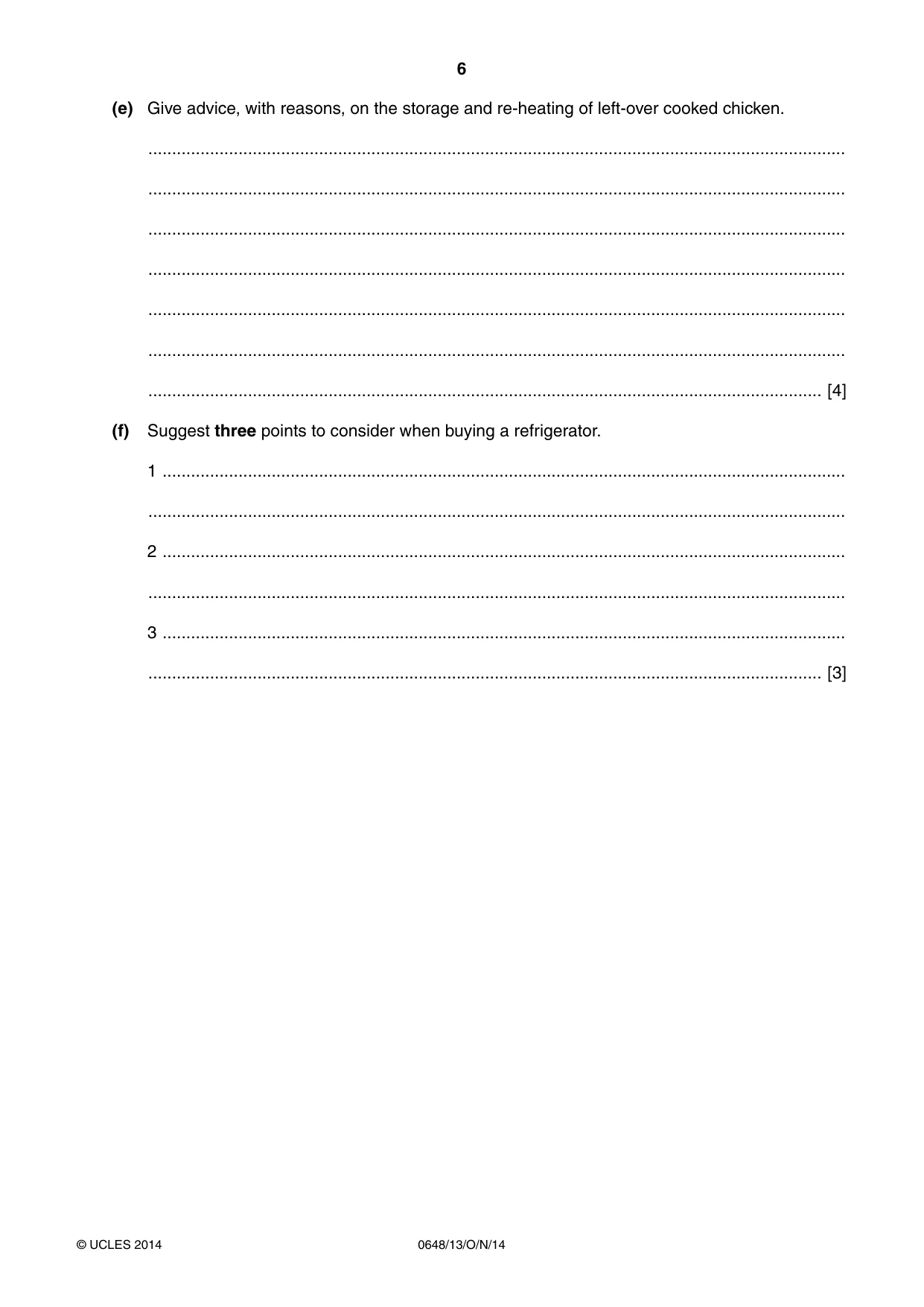 Cambridge IGCSE Food and Nutrition 0648 2014 Oct/Nov Paper 1 · Variant 3 question paper, page 6 of 12
