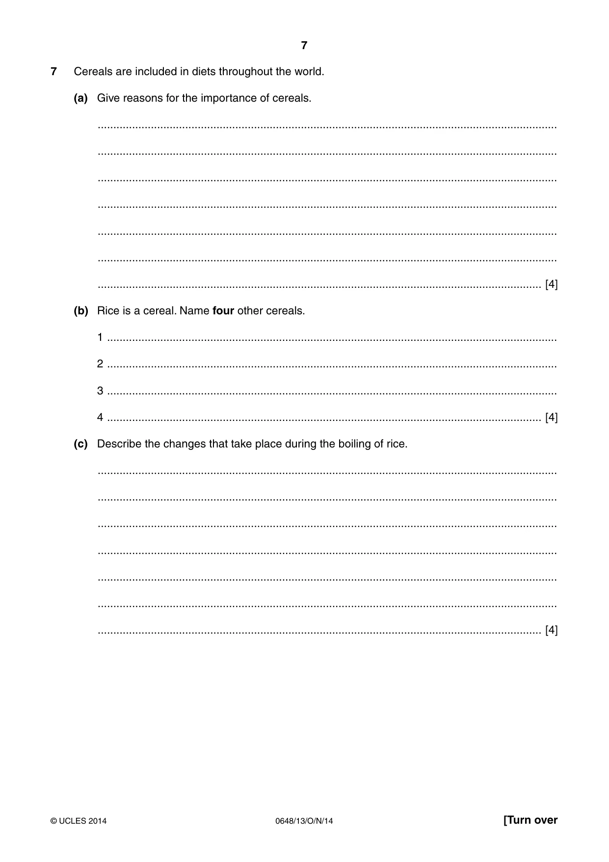 Cambridge IGCSE Food and Nutrition 0648 2014 Oct/Nov Paper 1 · Variant 3 question paper, page 7 of 12