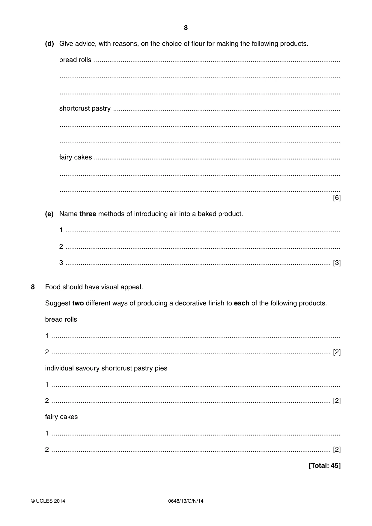 Cambridge IGCSE Food and Nutrition 0648 2014 Oct/Nov Paper 1 · Variant 3 question paper, page 8 of 12
