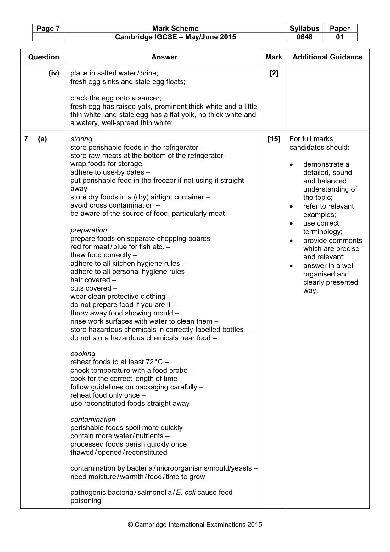 Mark scheme, page 7 of 9