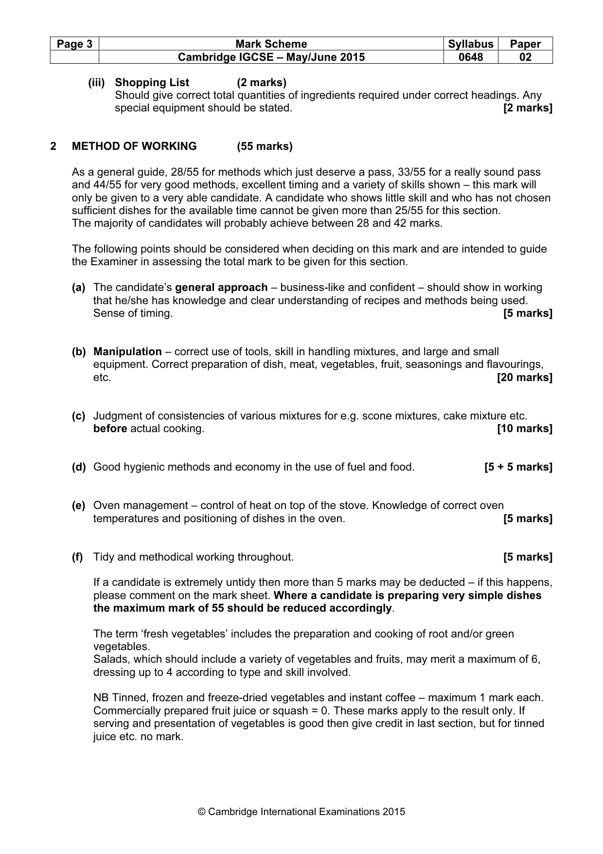 Mark scheme, page 3 of 5