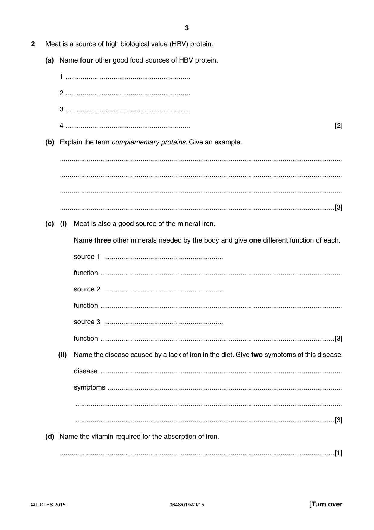 Cambridge IGCSE Food and Nutrition 0648 2015 May/June Paper 1 · Variant 1 question paper, page 3 of 12