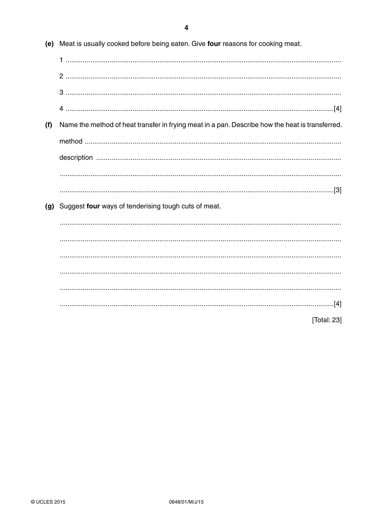Cambridge IGCSE Food and Nutrition 0648 2015 May/June Paper 1 · Variant 1 question paper, page 4 of 12