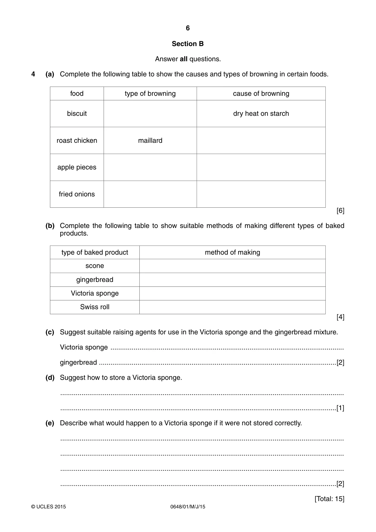 Cambridge IGCSE Food and Nutrition 0648 2015 May/June Paper 1 · Variant 1 question paper, page 6 of 12
