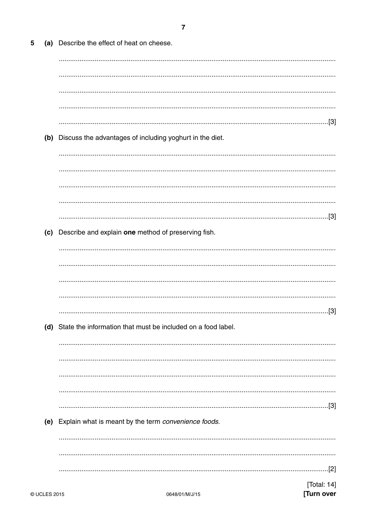 Cambridge IGCSE Food and Nutrition 0648 2015 May/June Paper 1 · Variant 1 question paper, page 7 of 12