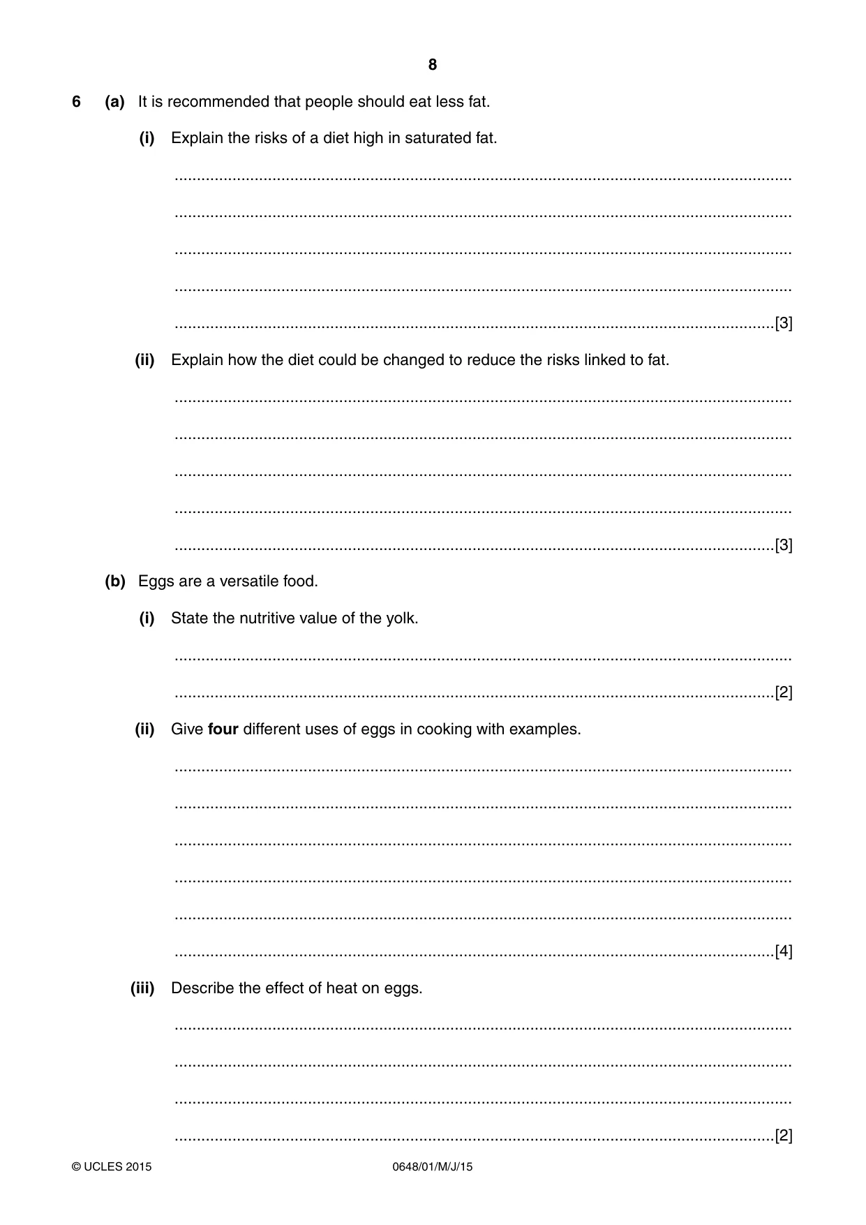 Cambridge IGCSE Food and Nutrition 0648 2015 May/June Paper 1 · Variant 1 question paper, page 8 of 12