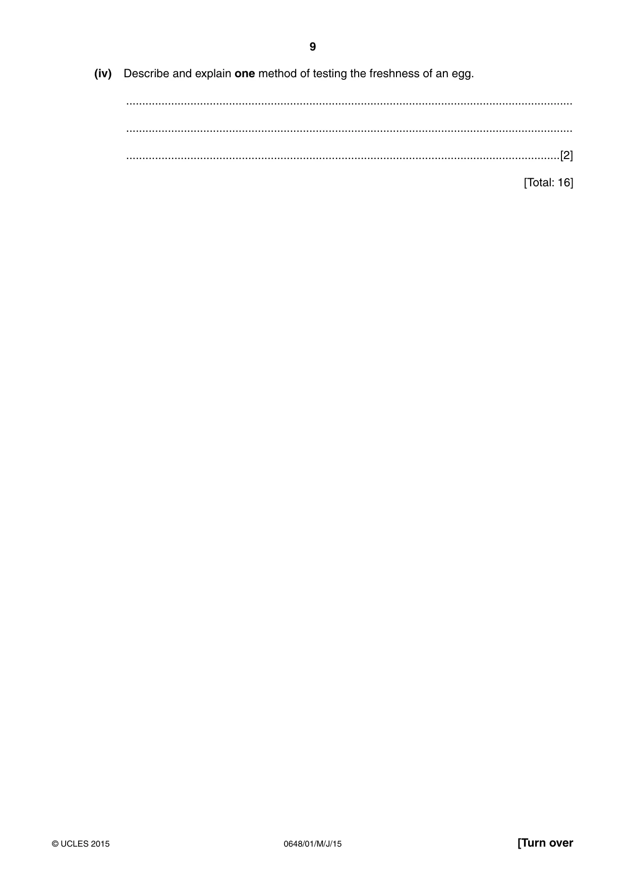 Cambridge IGCSE Food and Nutrition 0648 2015 May/June Paper 1 · Variant 1 question paper, page 9 of 12