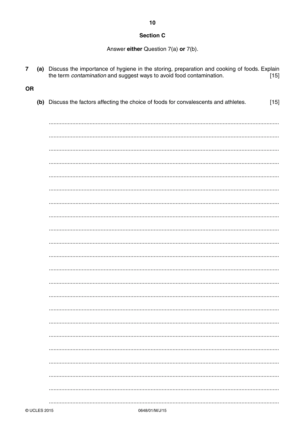 Cambridge IGCSE Food and Nutrition 0648 2015 May/June Paper 1 · Variant 1 question paper, page 10 of 12