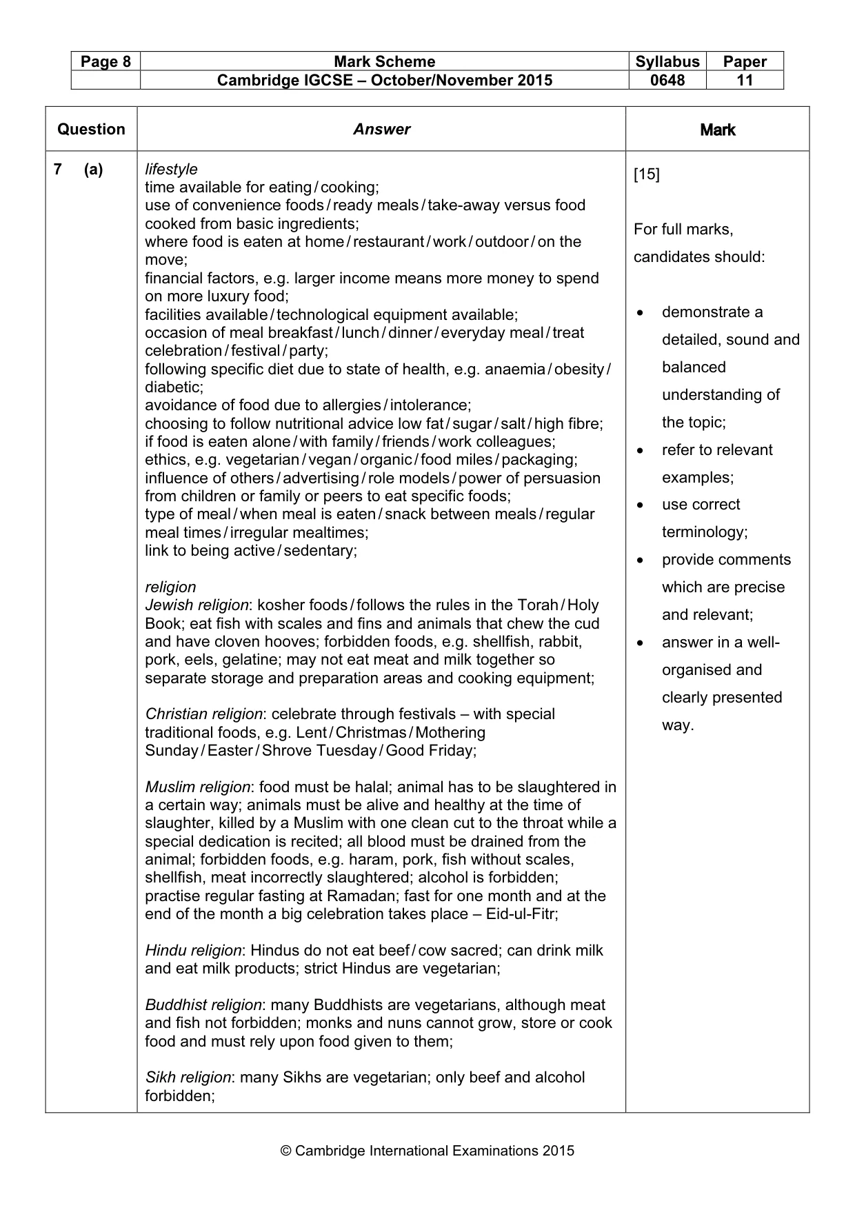 Mark scheme, page 8 of 9