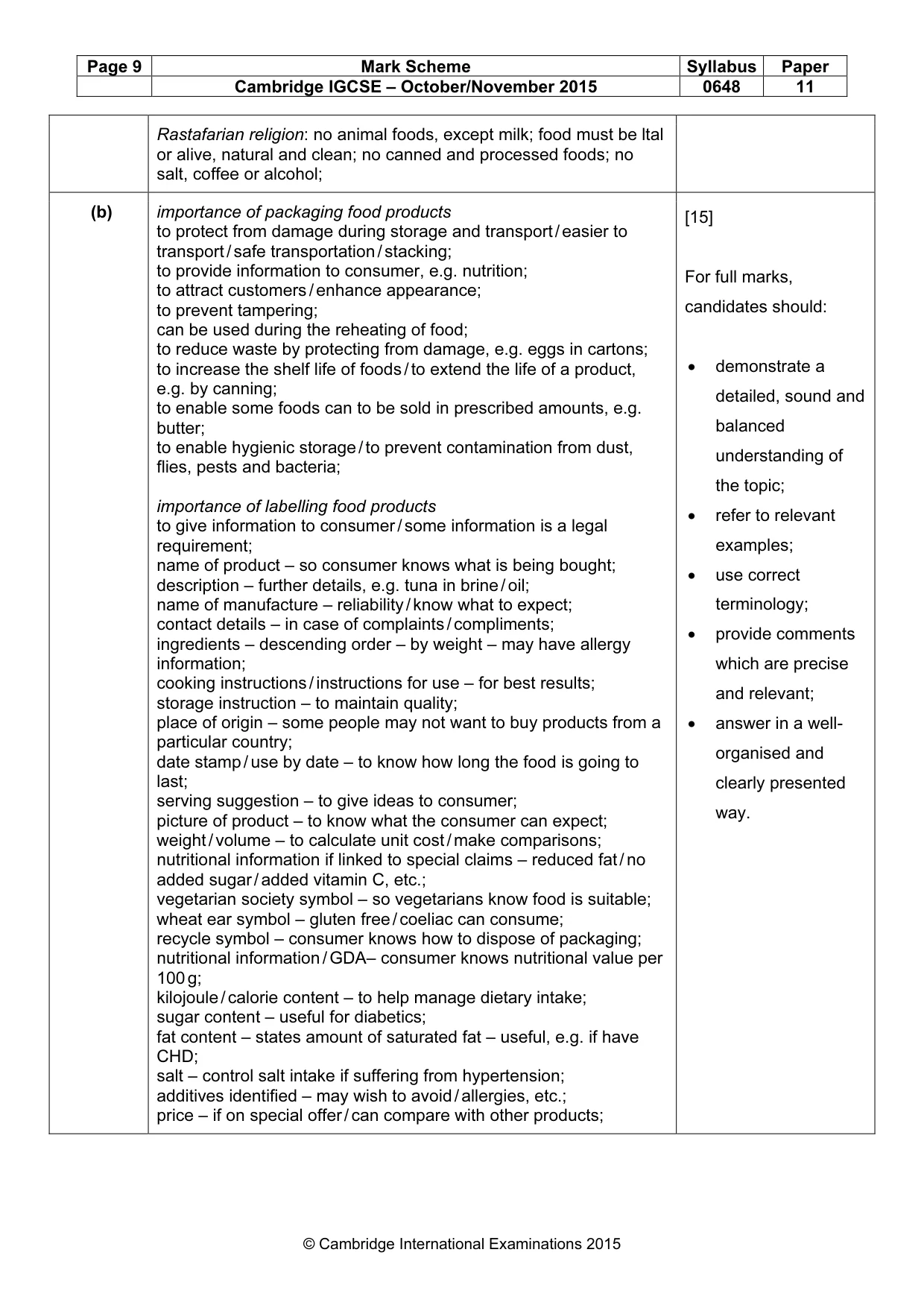 Mark scheme, page 9 of 9